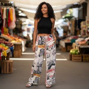 Kaantha Karma NWOT SZ XL Zebra Graphic flour sack  Print Wide Leg Pants